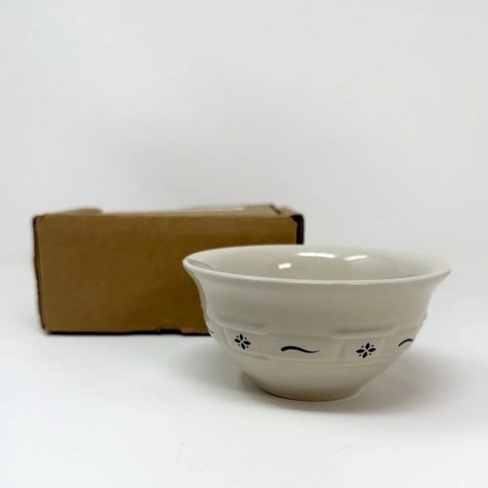Longaberger Woven Traditions Blue Dessert Bowl USA Pottery Replacement w/ Box